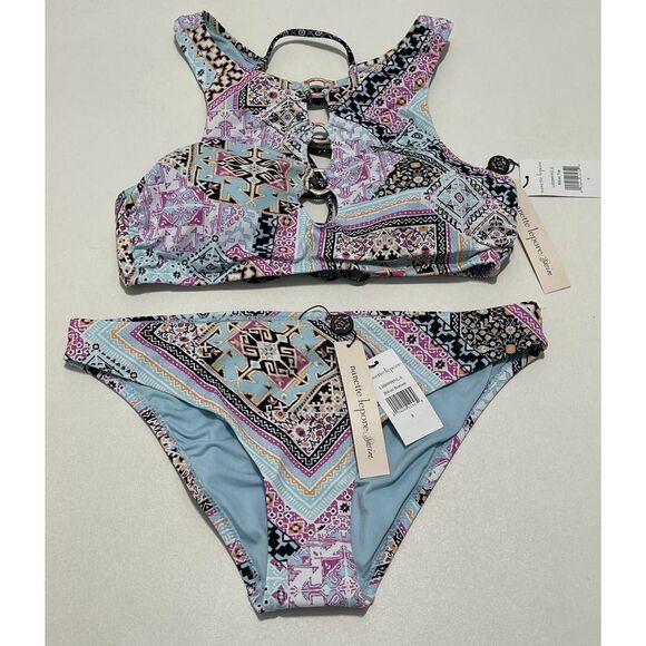 Nanette Lepore Hannah High Neck Marrakesh Megerie Bikini Set Swim Pink Size 8 - Picture 16 of 16